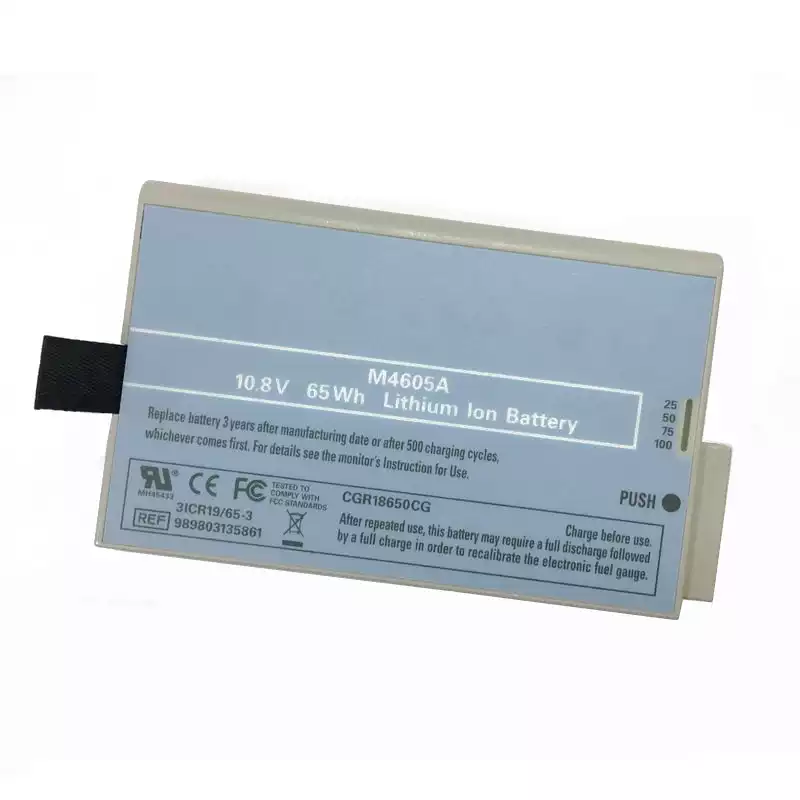 M4605A-reference battery source photo with 10.8 V, 65 Wh and side-contact markings