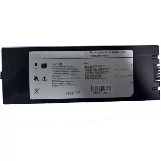 Black LI14I13A Li-ion pack with photographed 14.6 V and 12,250 mAh label and side connector